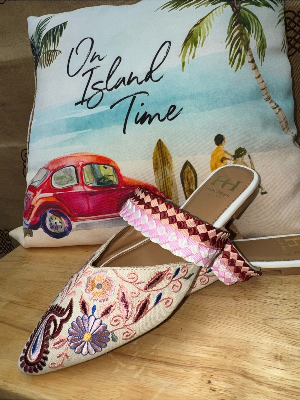 Haute Hippie Pink & Burgundy Embroidered Slip-On Mules - Picture 2 of 11